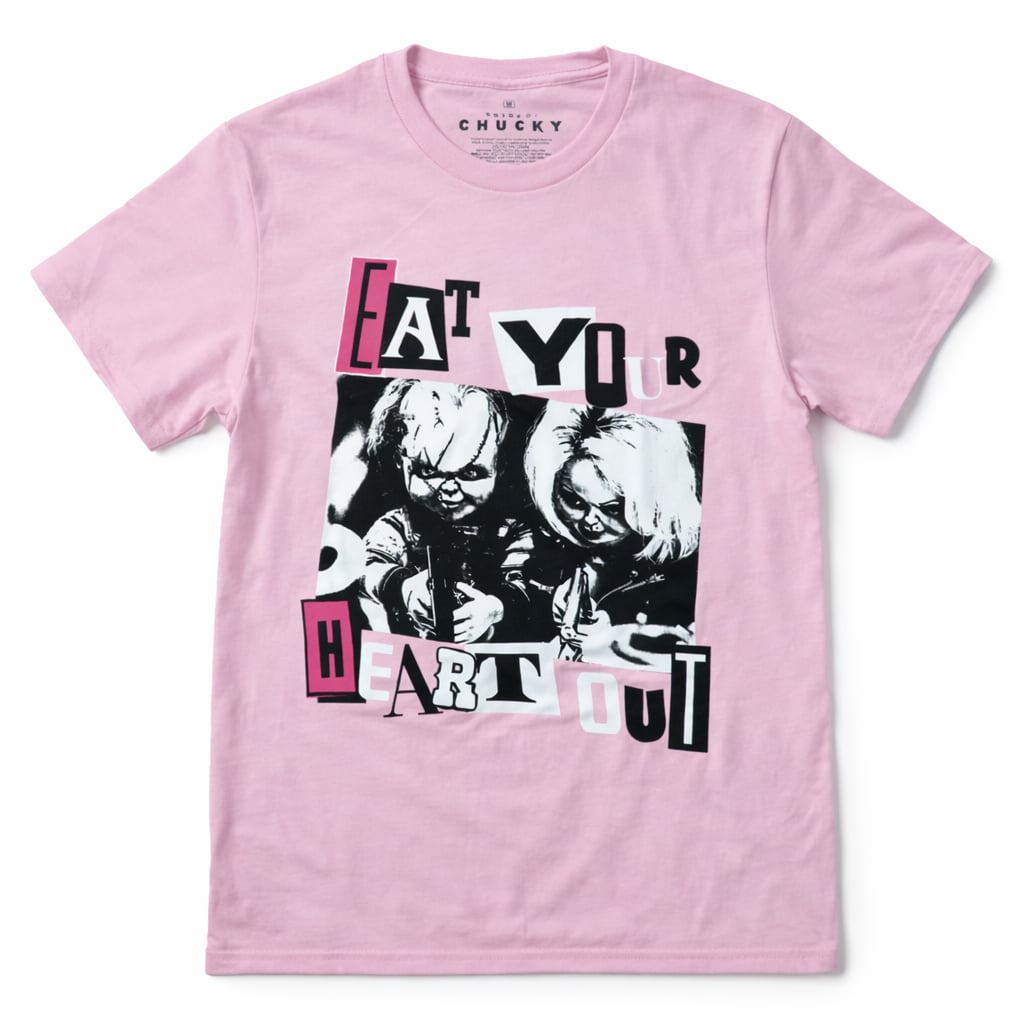 Bride of Chucky Eat Your Heart Out Pink Graphic T-Shirt Small 2