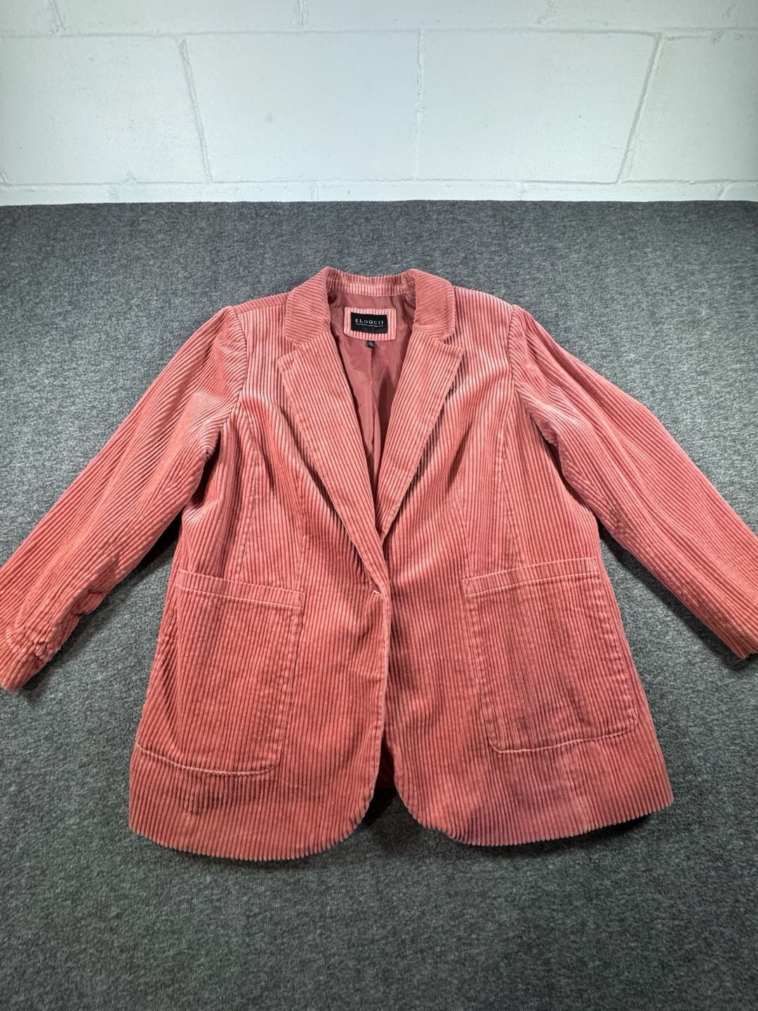 ELOQUII Women's Size 22 Coral Pink Wide Wale Corduroy Blazer Jacket 2