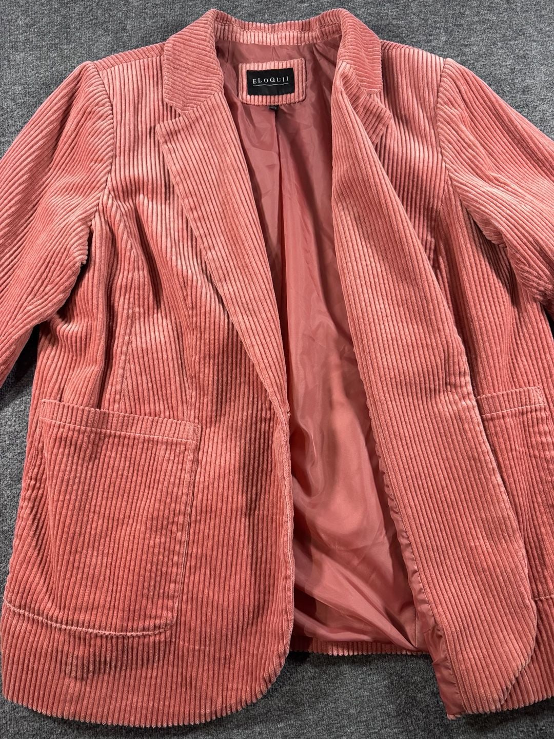 ELOQUII Women's Size 22 Coral Pink Wide Wale Corduroy Blazer Jacket 5