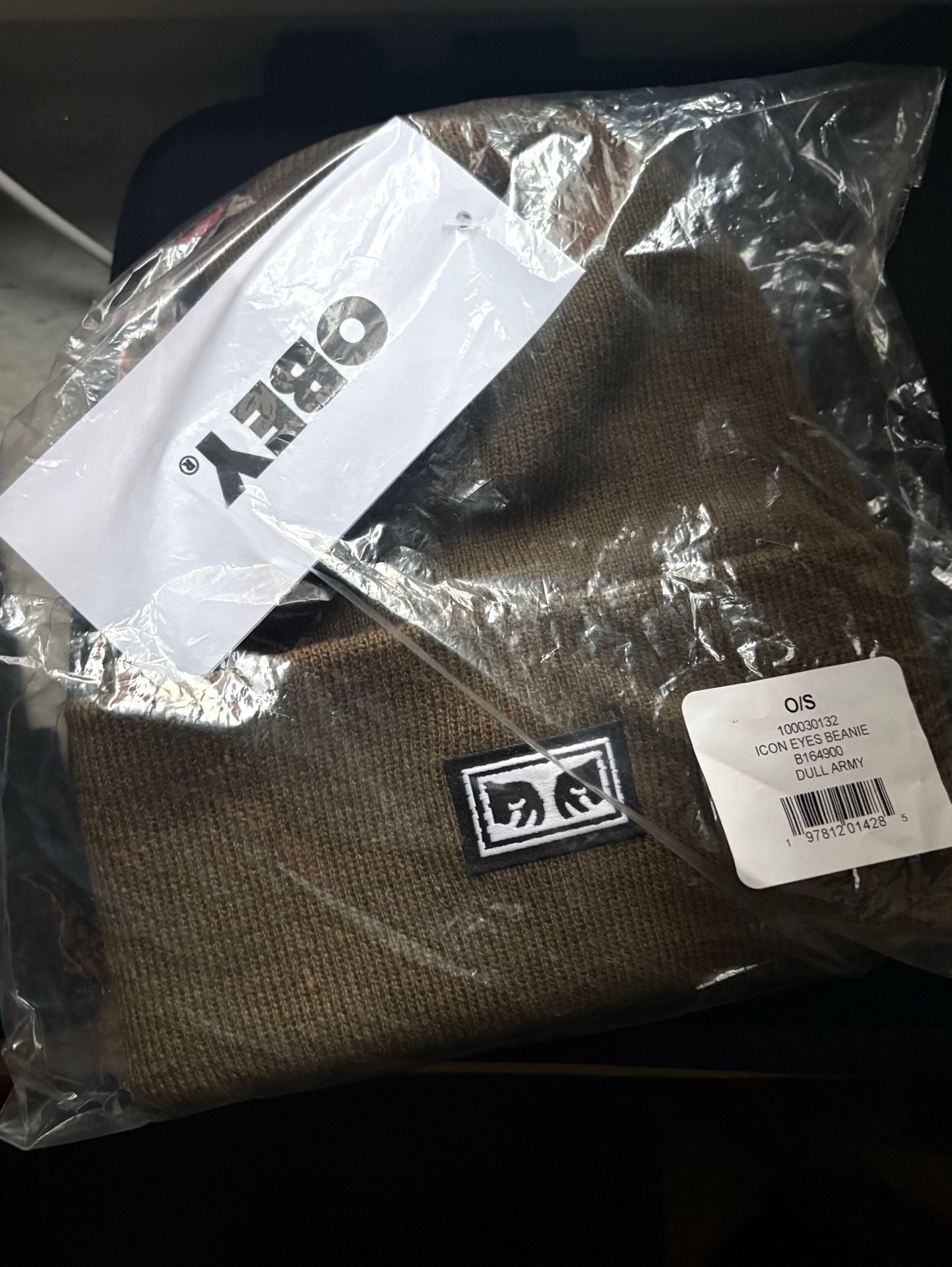 Obey Icon Eyes Cuffed Beanie in Dull Army Olive 3