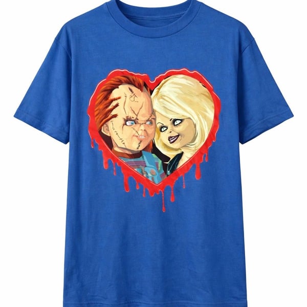 Chucky & Tiffany Valentine Bleeding Heart Modern Love Royal Blue T-Shirt