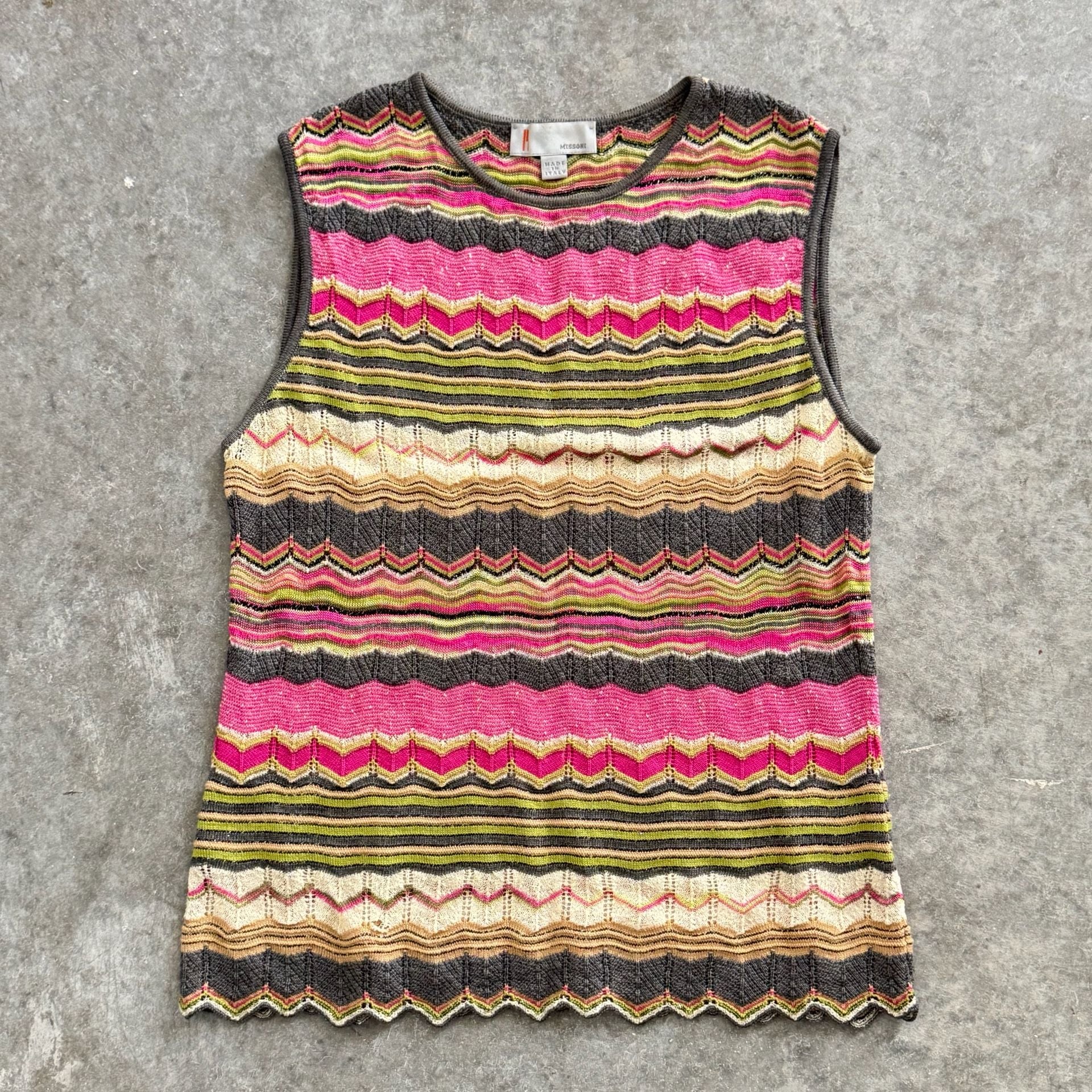 Vintage Missoni Geometric Zigzag Knit Sleeveless Tank Top Made in Italy size M 2