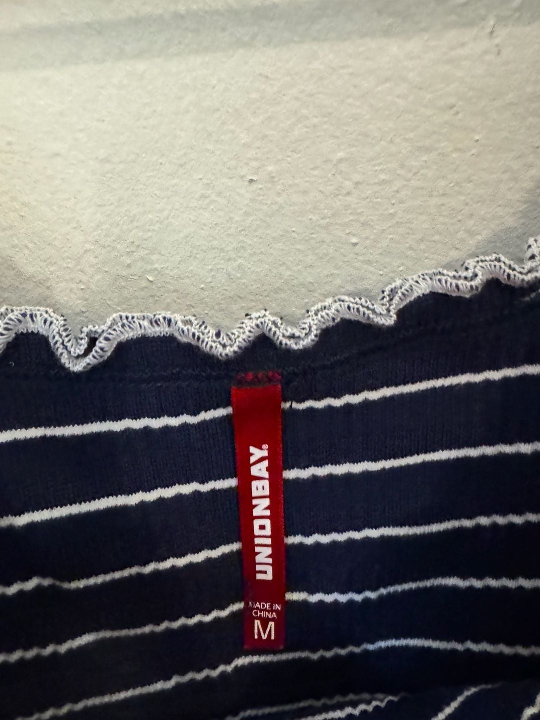 UNIONBAY Navy Blue and White Striped Ribbed Tank Top with Lettuce Edge Trim 3