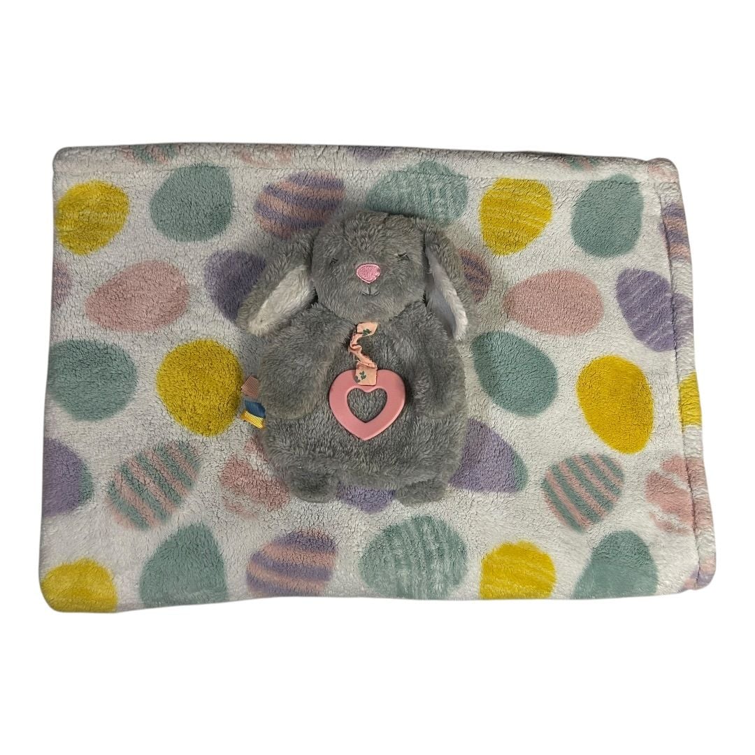 💟Modern Baby Gray Bunny Plush Teether and Easter Egg Blanket Set🐣 1