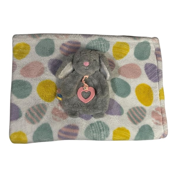 💟Modern Baby Gray Bunny Plush Teether and Easter Egg Blanket Set🐣
