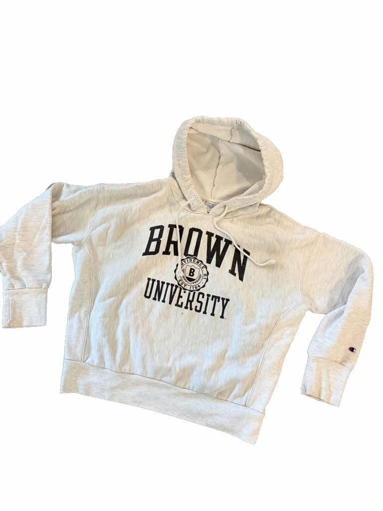 Vintage Champion Reverse Weave Brown University Hoodie Grey Large 2