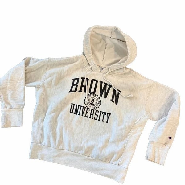  Vintage Champion Reverse Weave Brown University Hoodie Grey Large