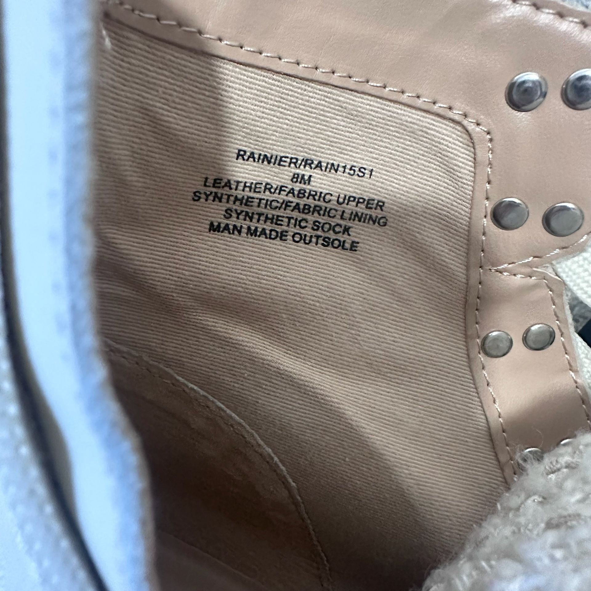 Steve Madden Rainier Leather Bone White Combat Boots with Pearl Stud Trim, Sz 8 8
