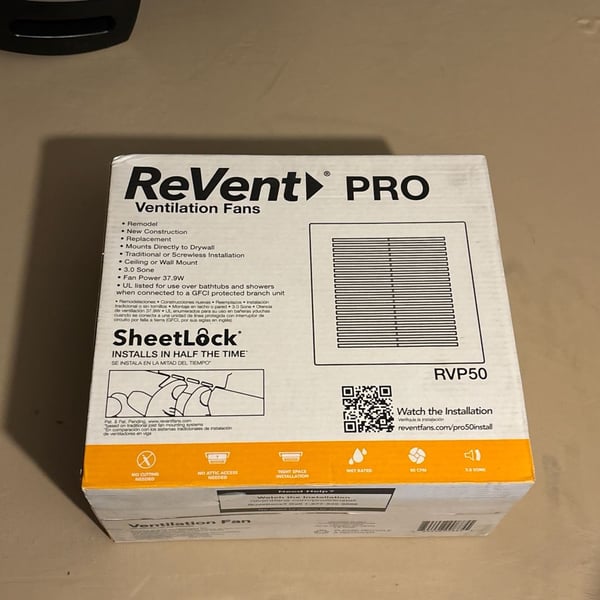 ReVent PRO RVP50 50 CFM Bathroom Ventilation Exhaust Fan with SheetLock
