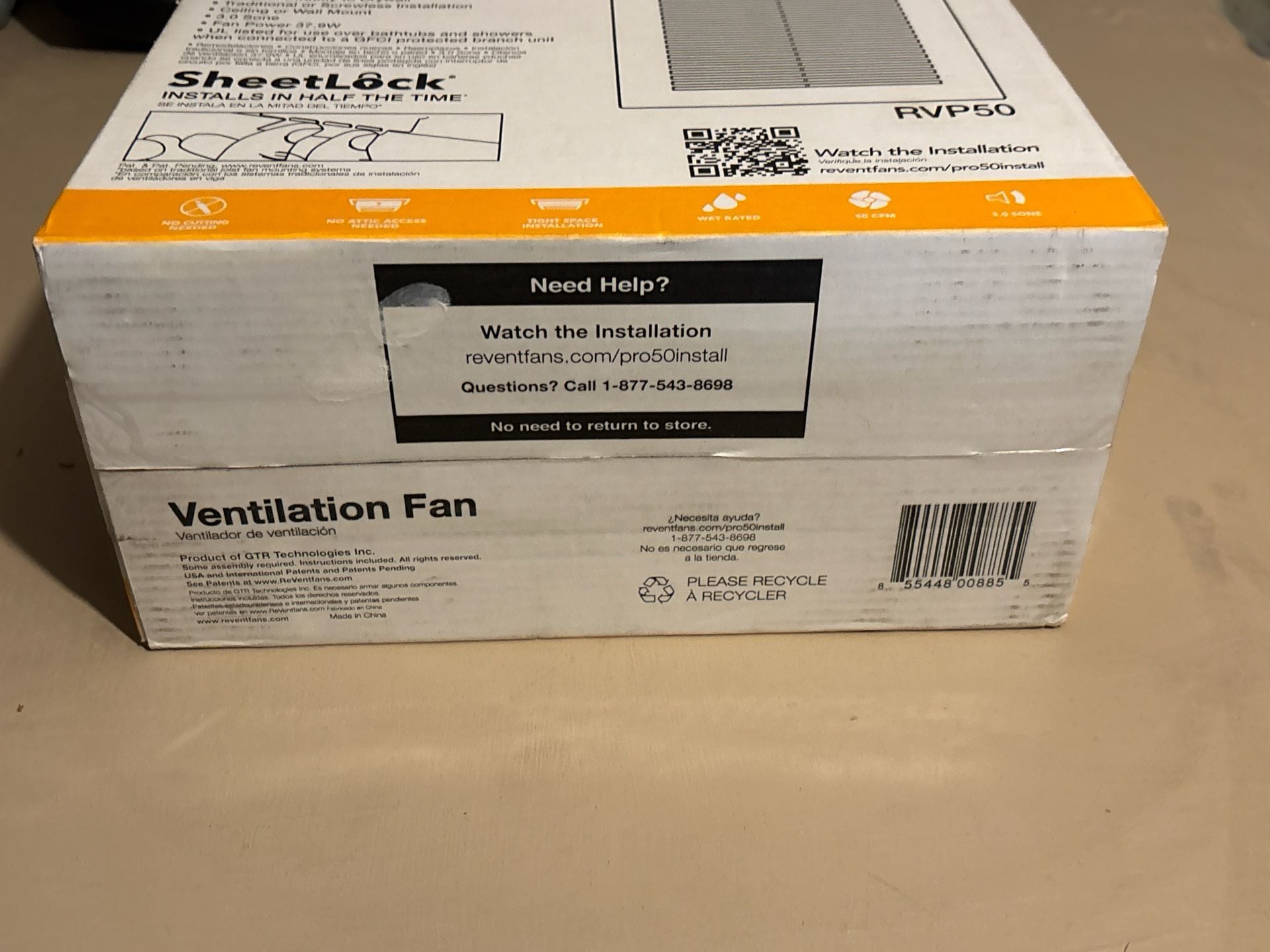 ReVent PRO RVP50 50 CFM Bathroom Ventilation Exhaust Fan with SheetLock 2