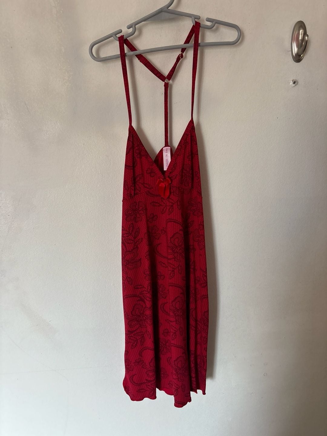 Lunachi Fashion Red Floral Lace Print Chemise lingerie 1