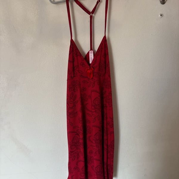Lunachi Fashion Red Floral Lace Print Chemise lingerie