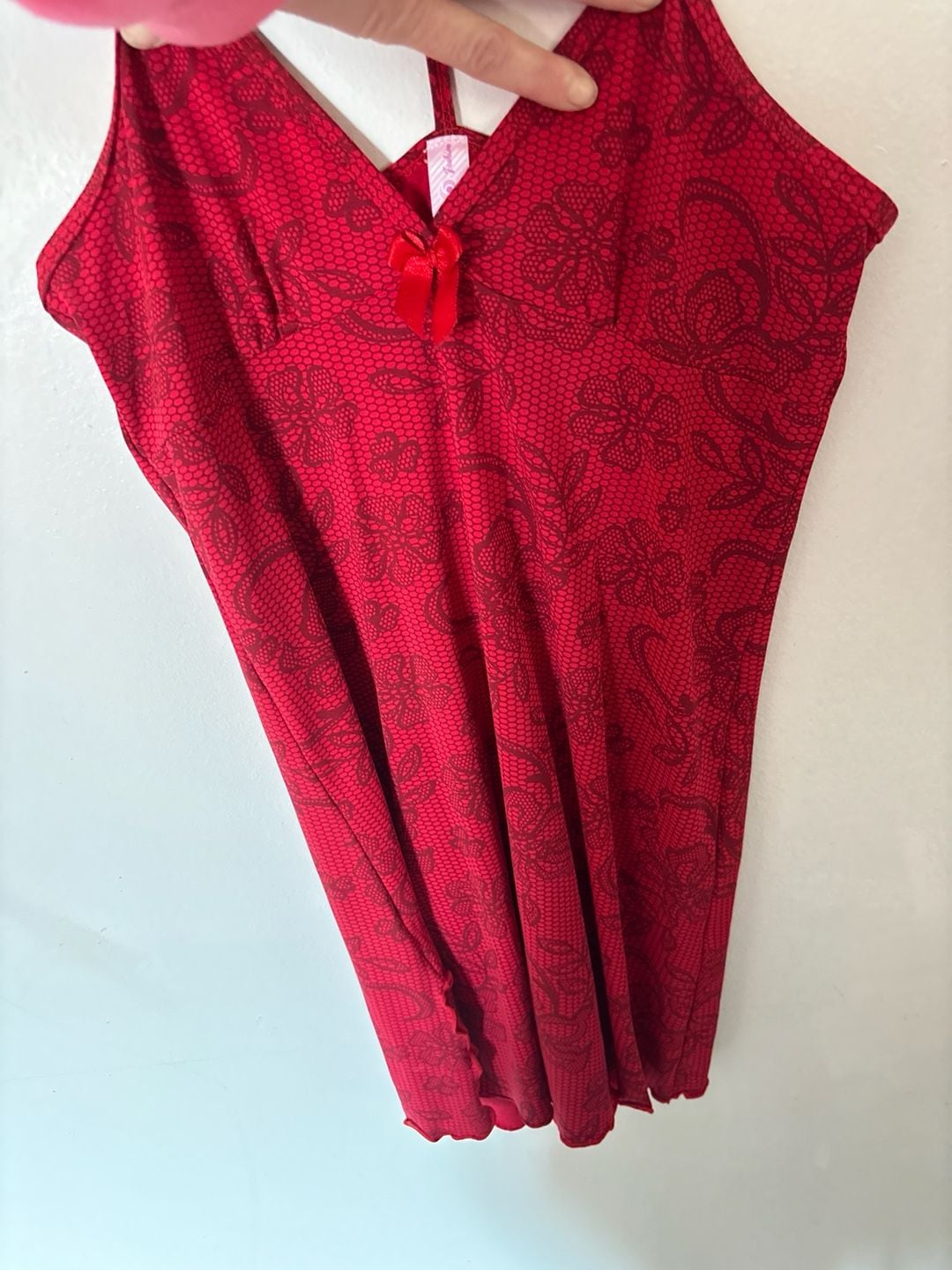 Lunachi Fashion Red Floral Lace Print Chemise lingerie 2
