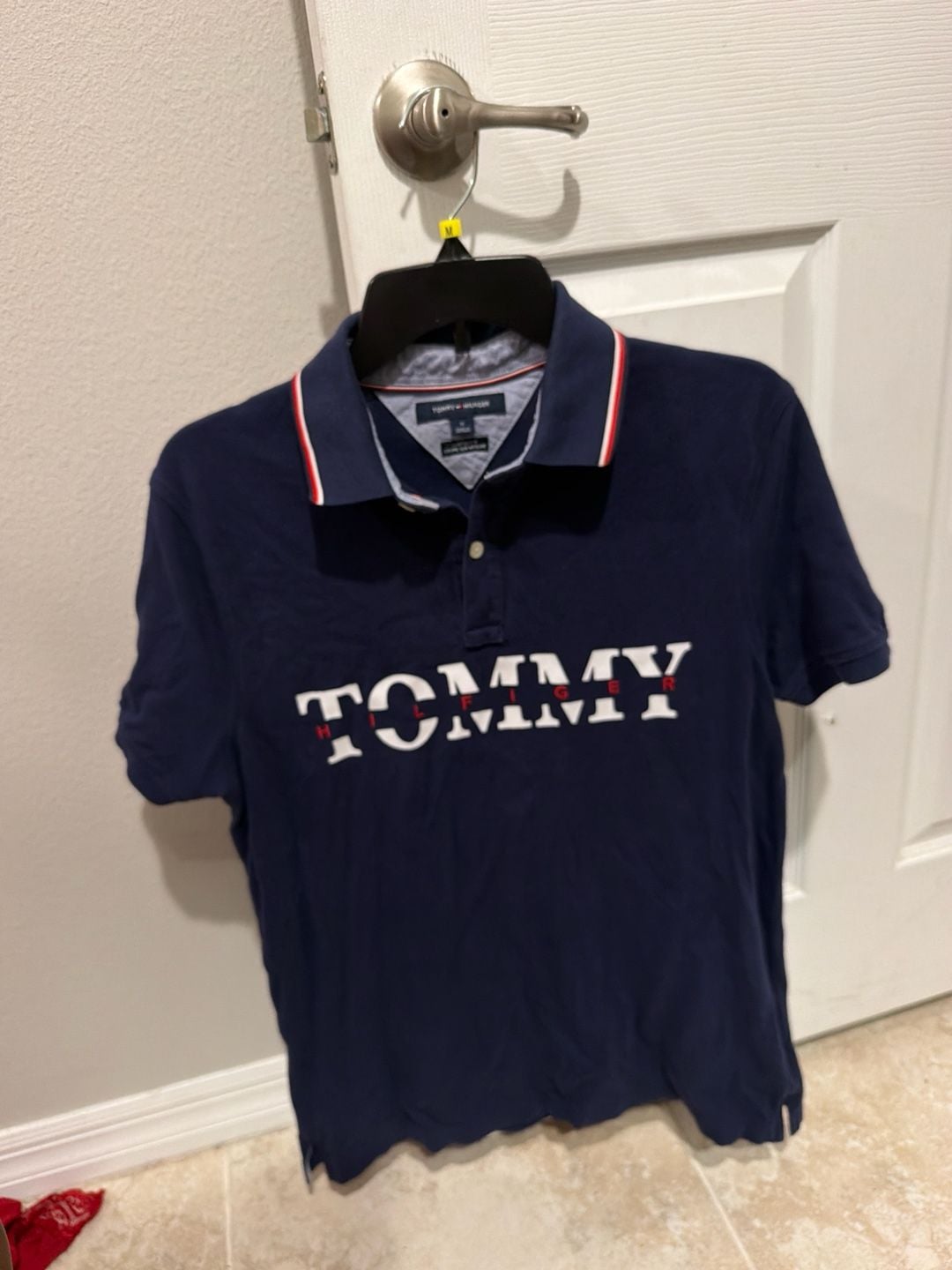 Tommy Hilfiger Men's Custom Fit Navy Blue Graphic Spellout Pique Polo Shirt Size M 4