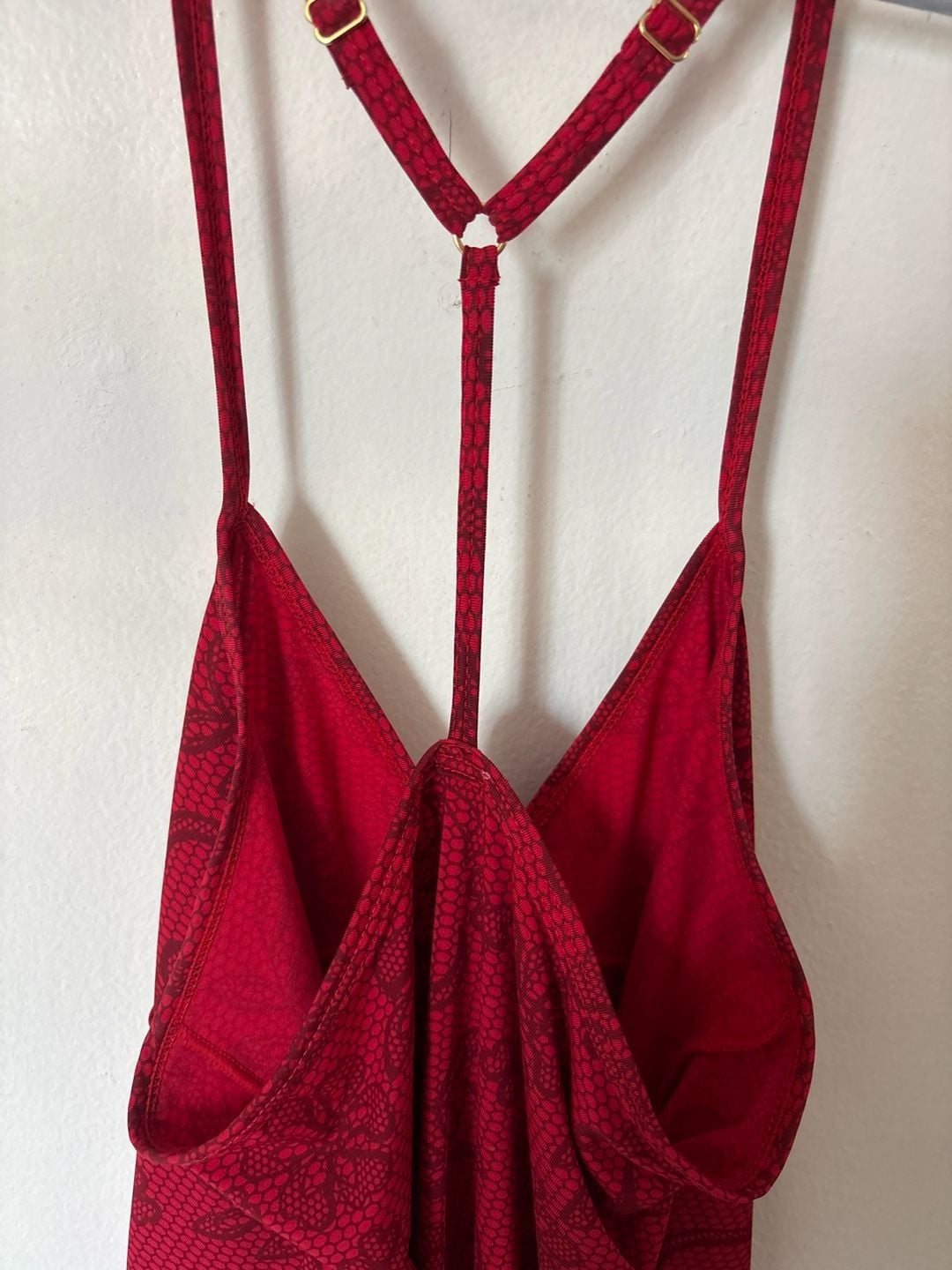 Lunachi Fashion Red Floral Lace Print Chemise lingerie 7