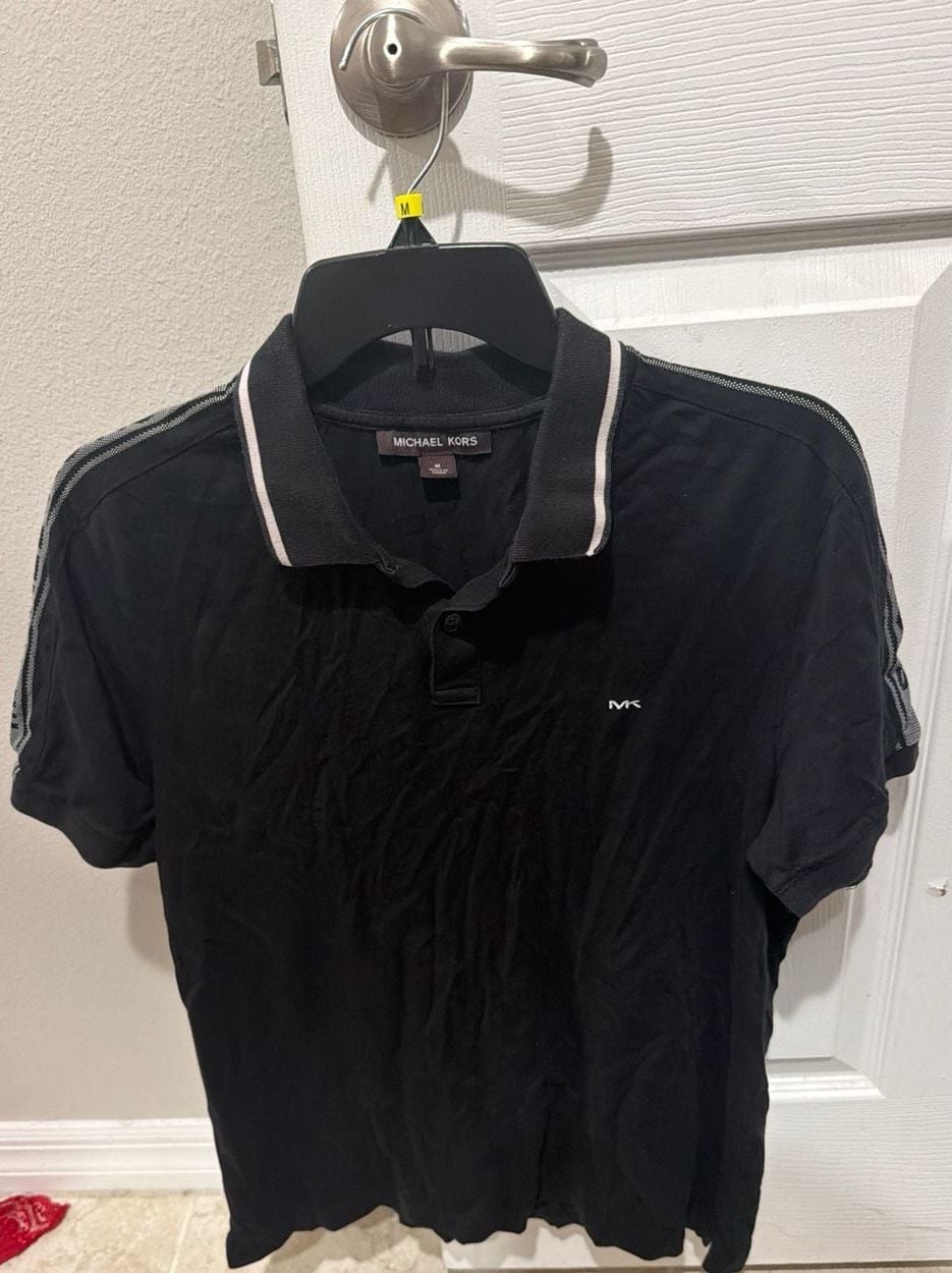 Michael Kors Men's Black Polo Shirt with Logo Taping Shoulders and Tipping Size Medium 2
