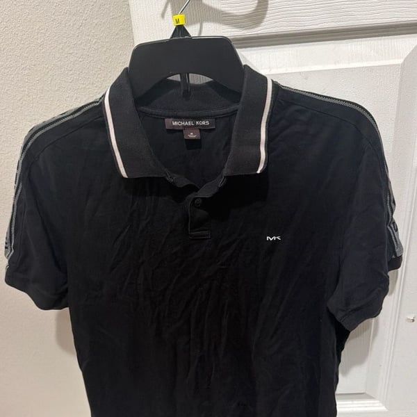 Michael Kors Men's Black Polo Shirt with Logo Taping Shoulders and Tipping Size Medium