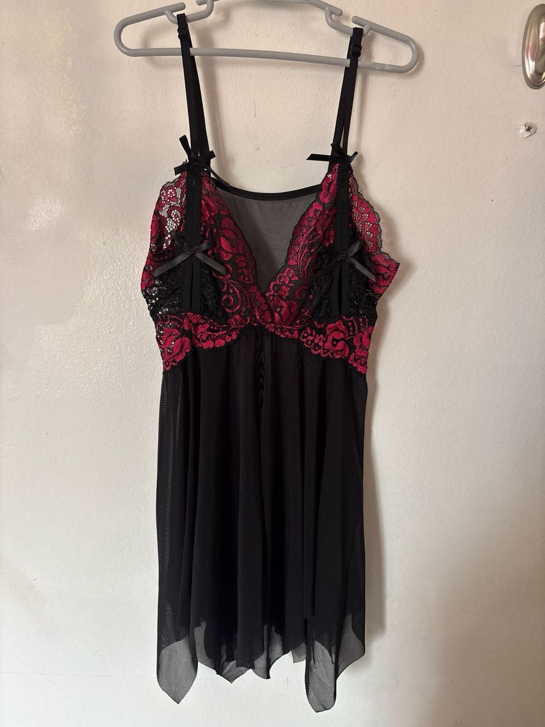 Seductive Wear Black & Red Lace Mesh Babydoll lingerie Nightgown 2