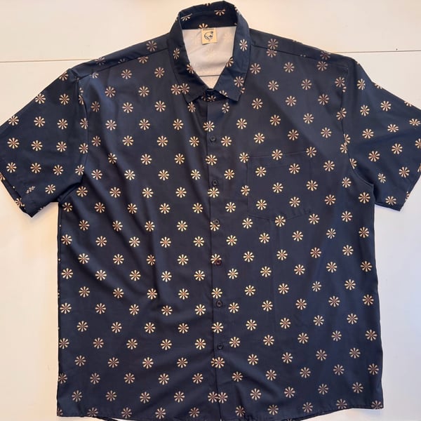 Hardaddy Men's Navy Abstract Floral Medallion Print Short Sleeve Button Up Shirt