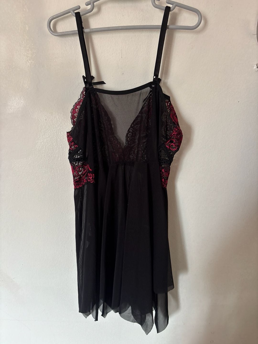 Seductive Wear Black & Red Lace Mesh Babydoll lingerie Nightgown 7