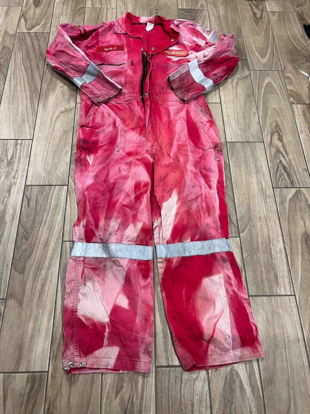 Vintage Wenaas Halliburton Flame Resistant Distress Red Bleached Reflective Workwear Coveralls 2