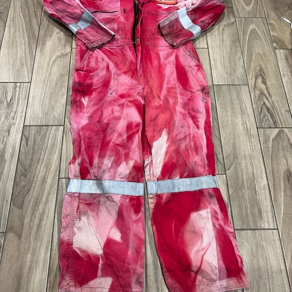 Vintage Wenaas Halliburton Flame Resistant Distress Red Bleached Reflective Workwear Coveralls