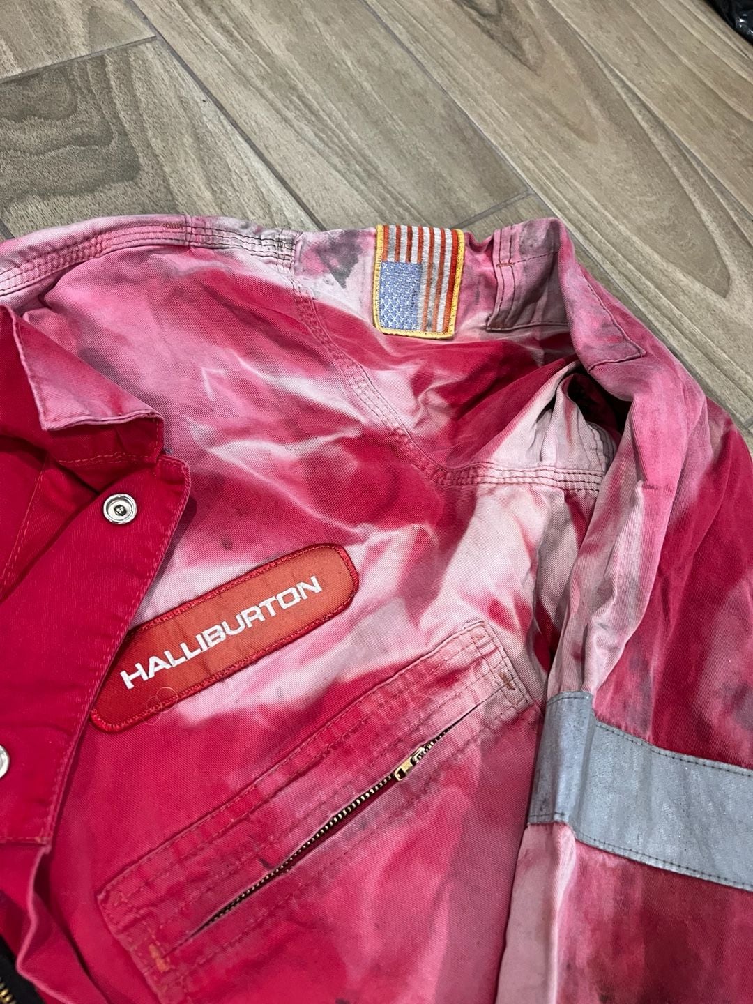 Vintage Wenaas Halliburton Flame Resistant Distress Red Bleached Reflective Workwear Coveralls 6