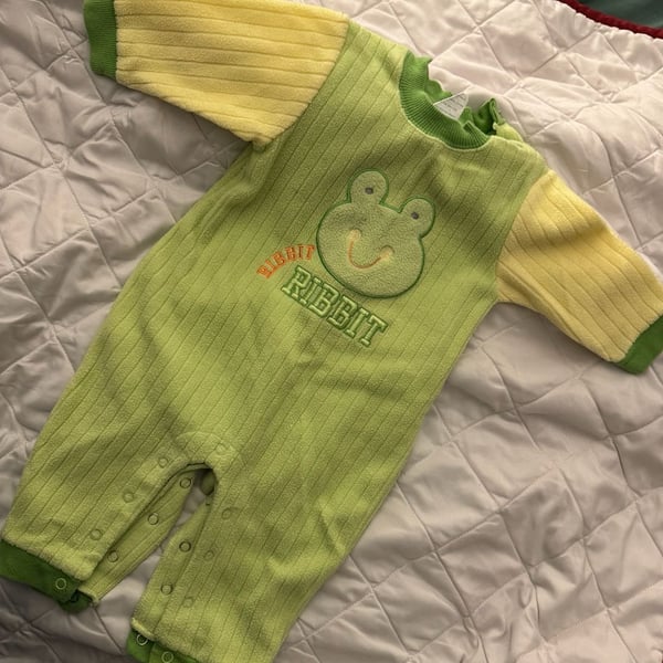 Vintage Bon Bébé Frog Ribbit Fleece Romper 3-6 Months