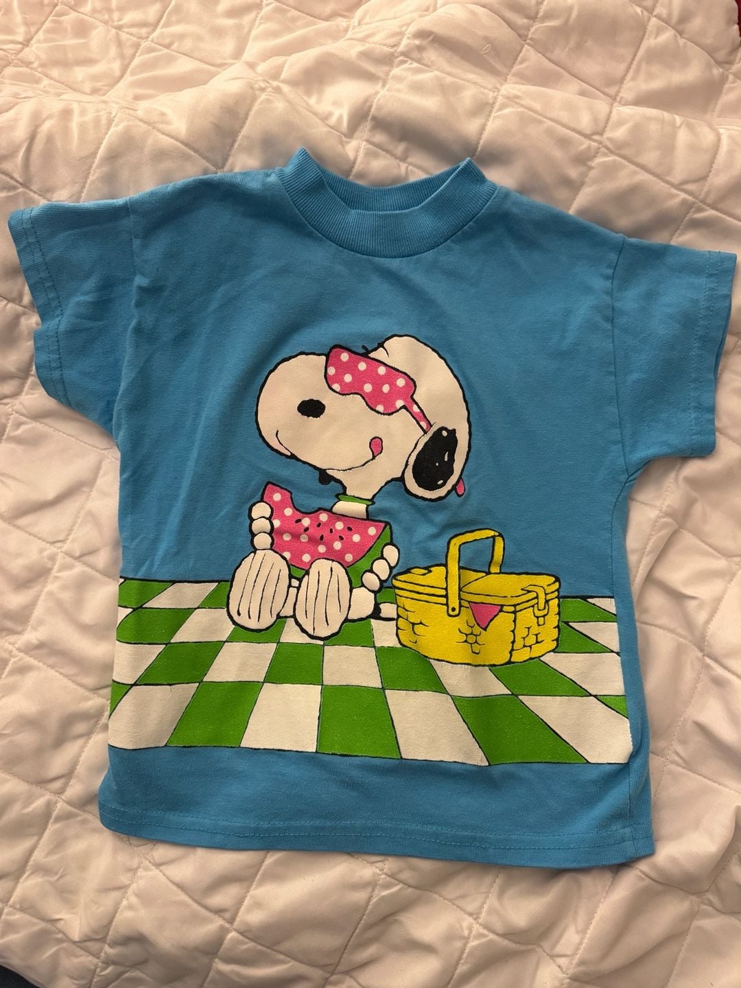 Vintage 80s 90s Snoopy Picnic Watermelon Graphic T-Shirt 4T Blue 2