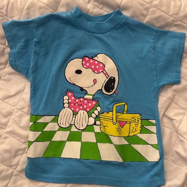 Vintage 80s 90s Snoopy Picnic Watermelon Graphic T-Shirt 4T Blue