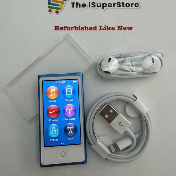 Apple iPod Nano 7th Generation 16GB Blue Refurbished with Accessories