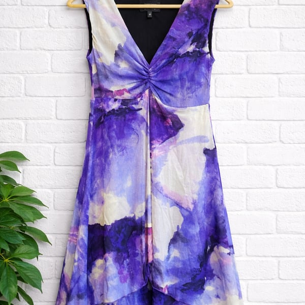 Karen Kane Tropical Splash Cascade Dress in Purple Multi