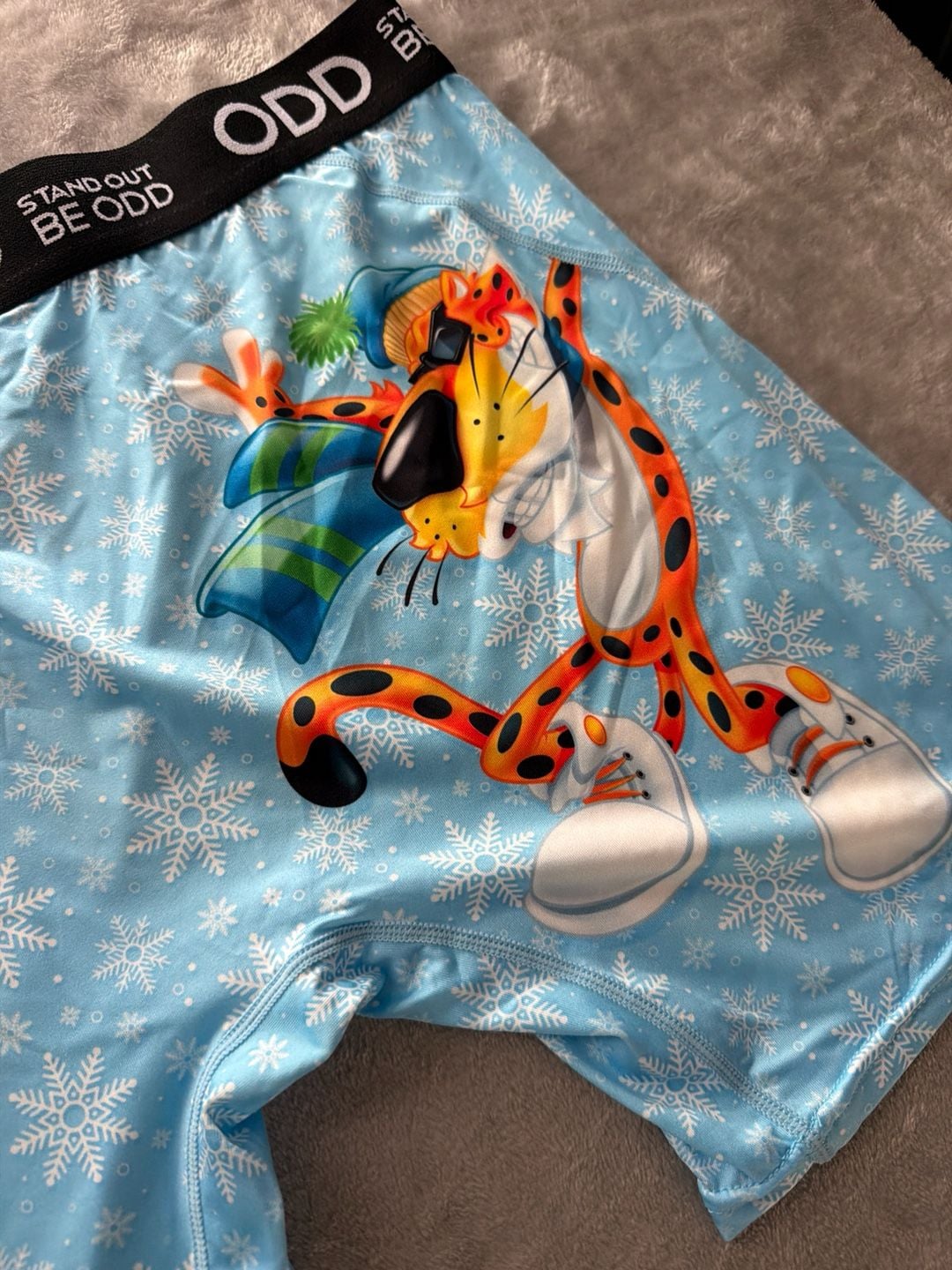 Odd Sox x Cheetos Chester Cheetah Winter Snowflake Men's Boxer Briefs Size L 3