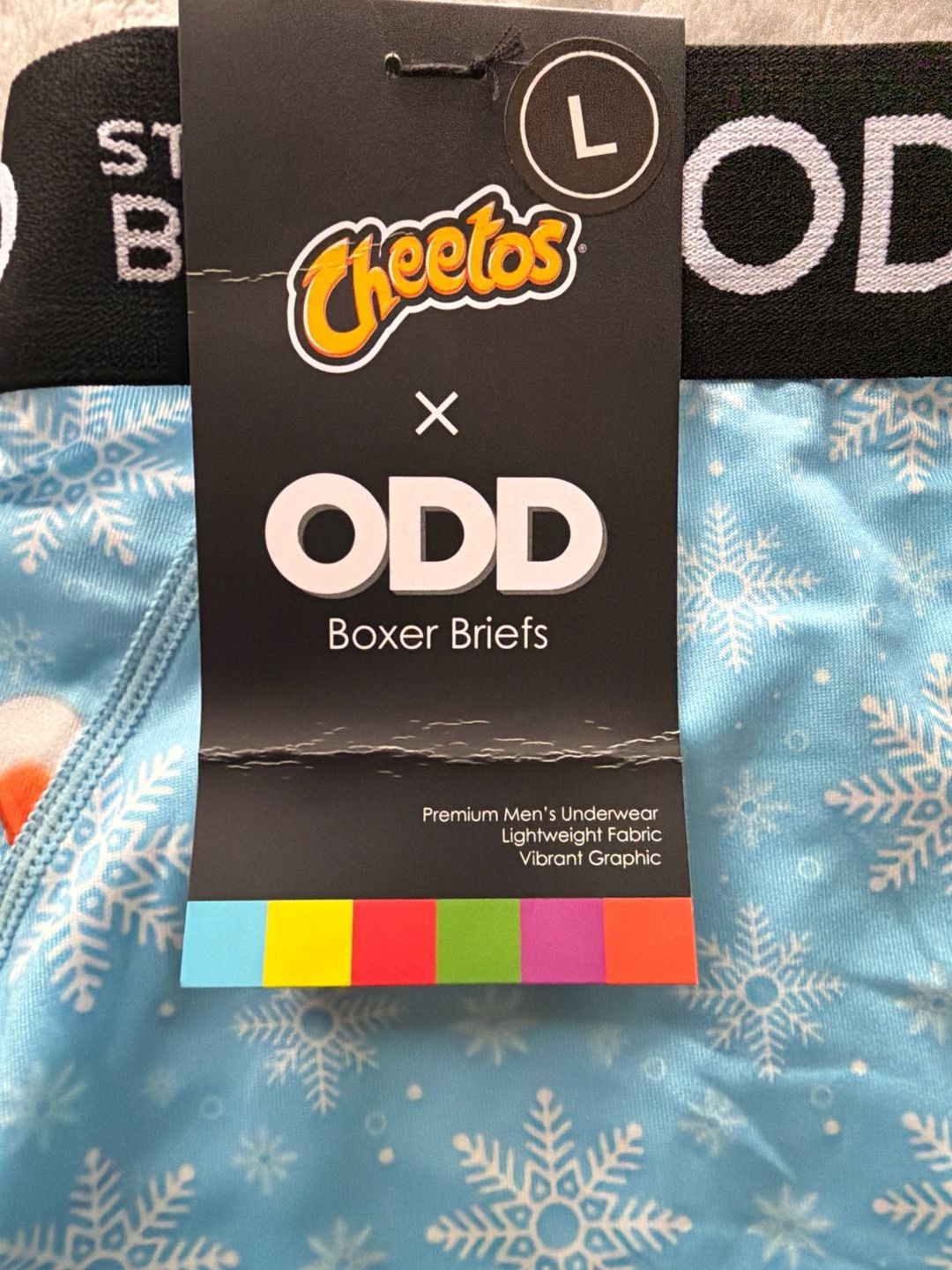 Odd Sox x Cheetos Chester Cheetah Winter Snowflake Men's Boxer Briefs Size L 4