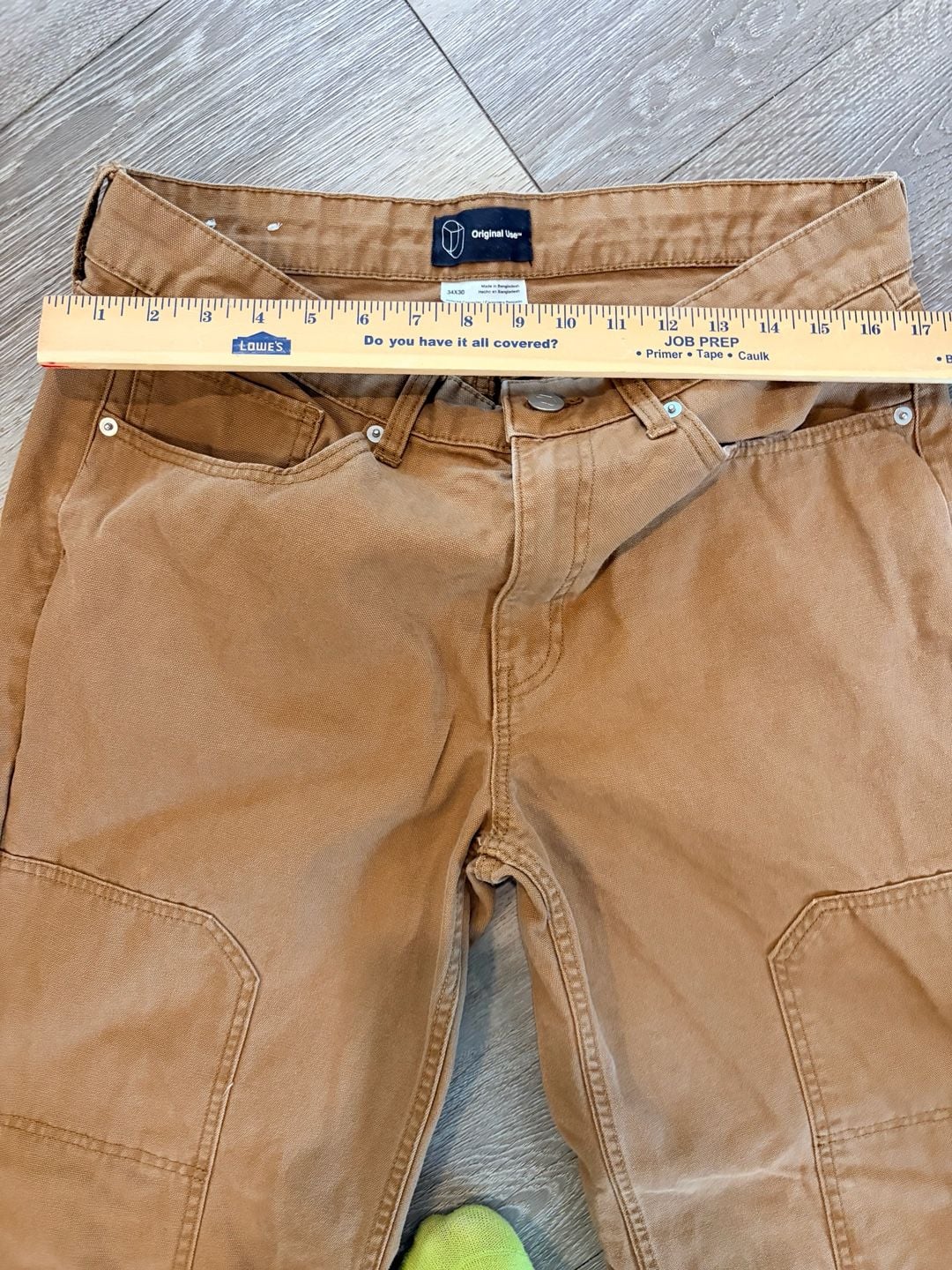 Wide Leg Canvas Carpenter Double Knee Utility Pants - Khaki Brown 34x30 6