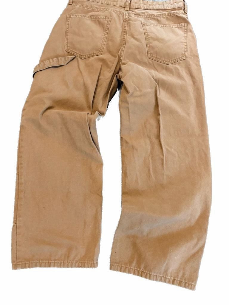 Wide Leg Canvas Carpenter Double Knee Utility Pants - Khaki Brown 34x30 5