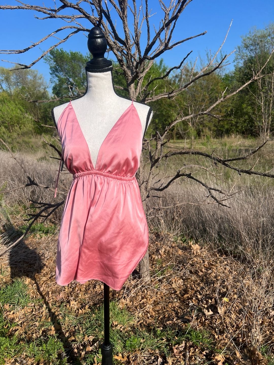 superdown Pink Satin Deep V-Neck Open Back Mini Dress 2