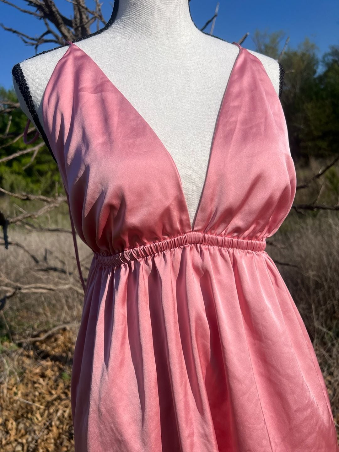 superdown Pink Satin Deep V-Neck Open Back Mini Dress 4