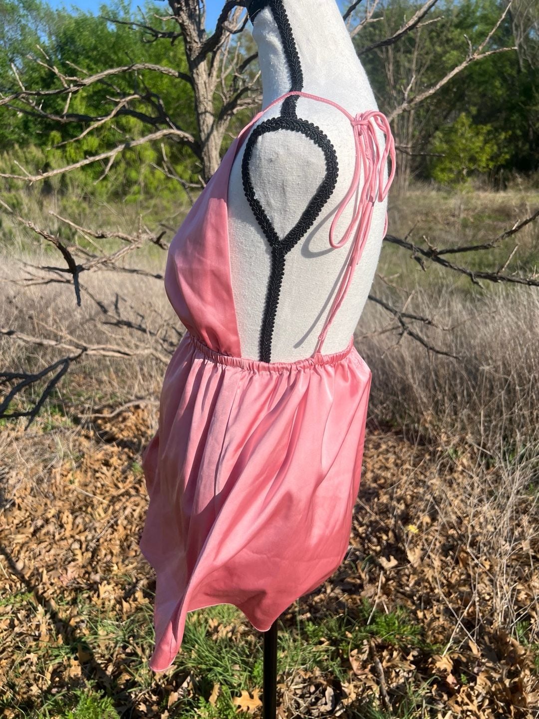 superdown Pink Satin Deep V-Neck Open Back Mini Dress 8