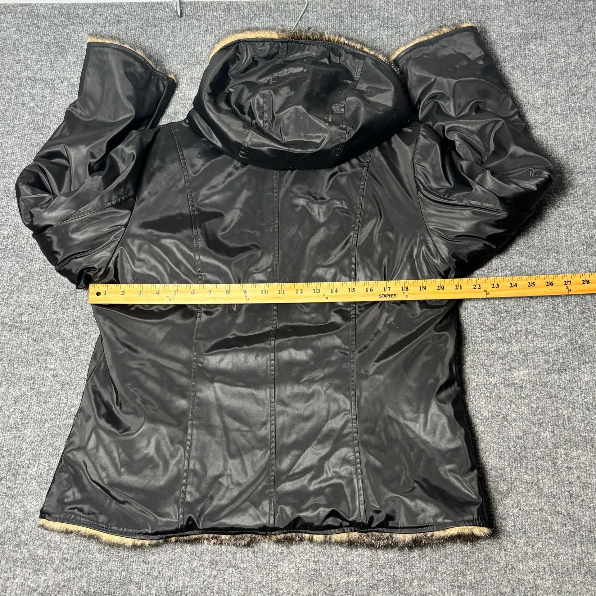 Braetan Women's Reversible Black PVC Faux Fur Lined Hooded Jacket 8