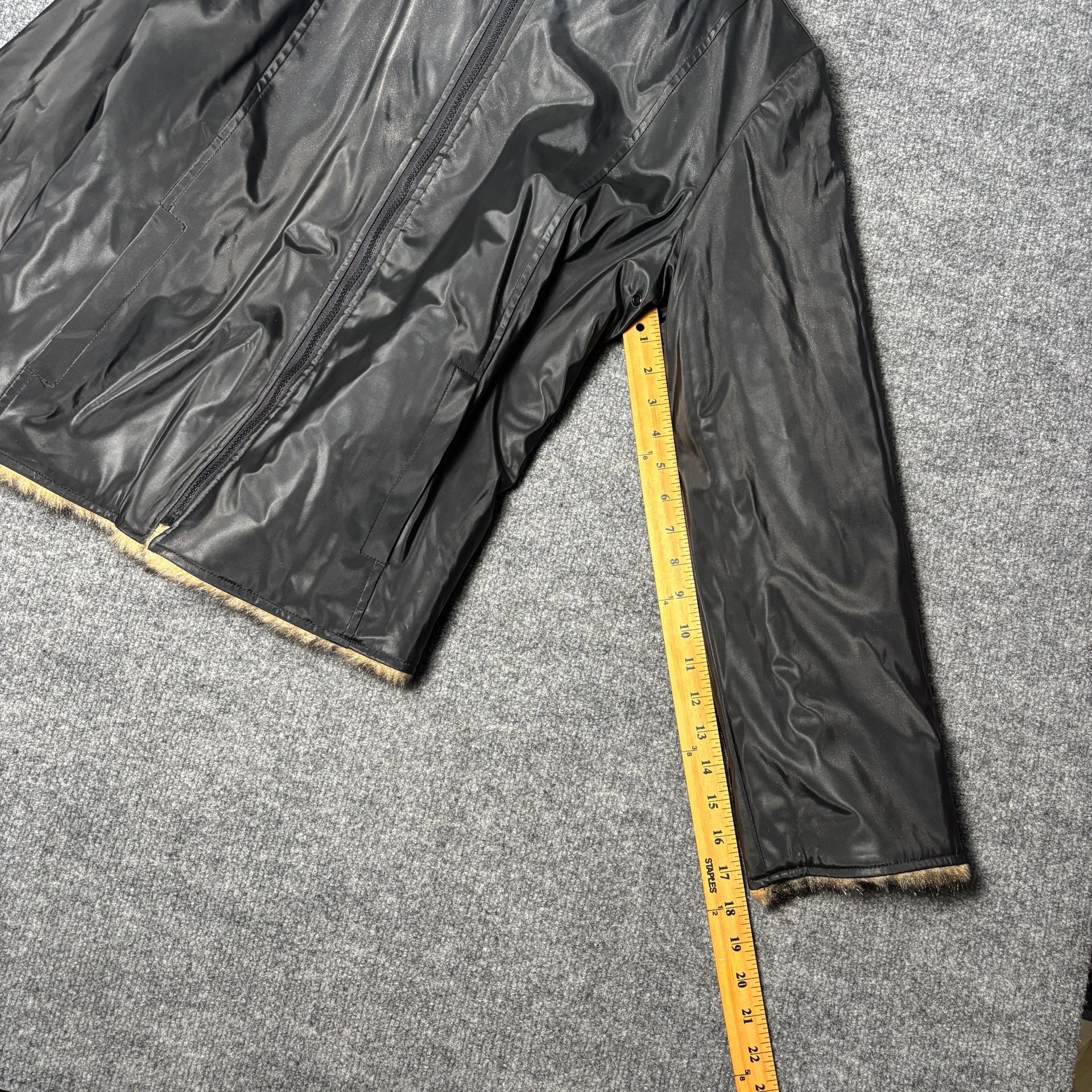 Braetan Women's Reversible Black PVC Faux Fur Lined Hooded Jacket 16