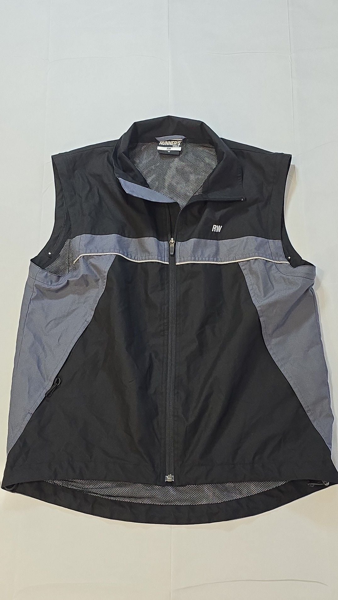 Runner's World RW Men's Medium Full Zip Running Vest Windbreaker Black Gray 2