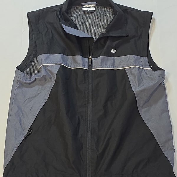 Runner's World RW Men's Medium Full Zip Running Vest Windbreaker Black Gray