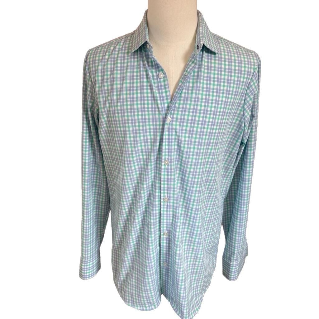 Mizzen+Main Leeward Trim Fit Performance Button Down Shirt in Blue and Green Check 2