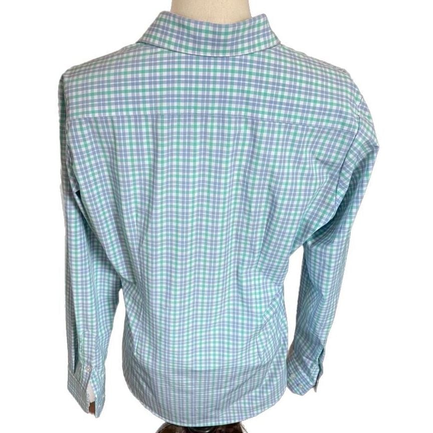 Mizzen+Main Leeward Trim Fit Performance Button Down Shirt in Blue and Green Check 3