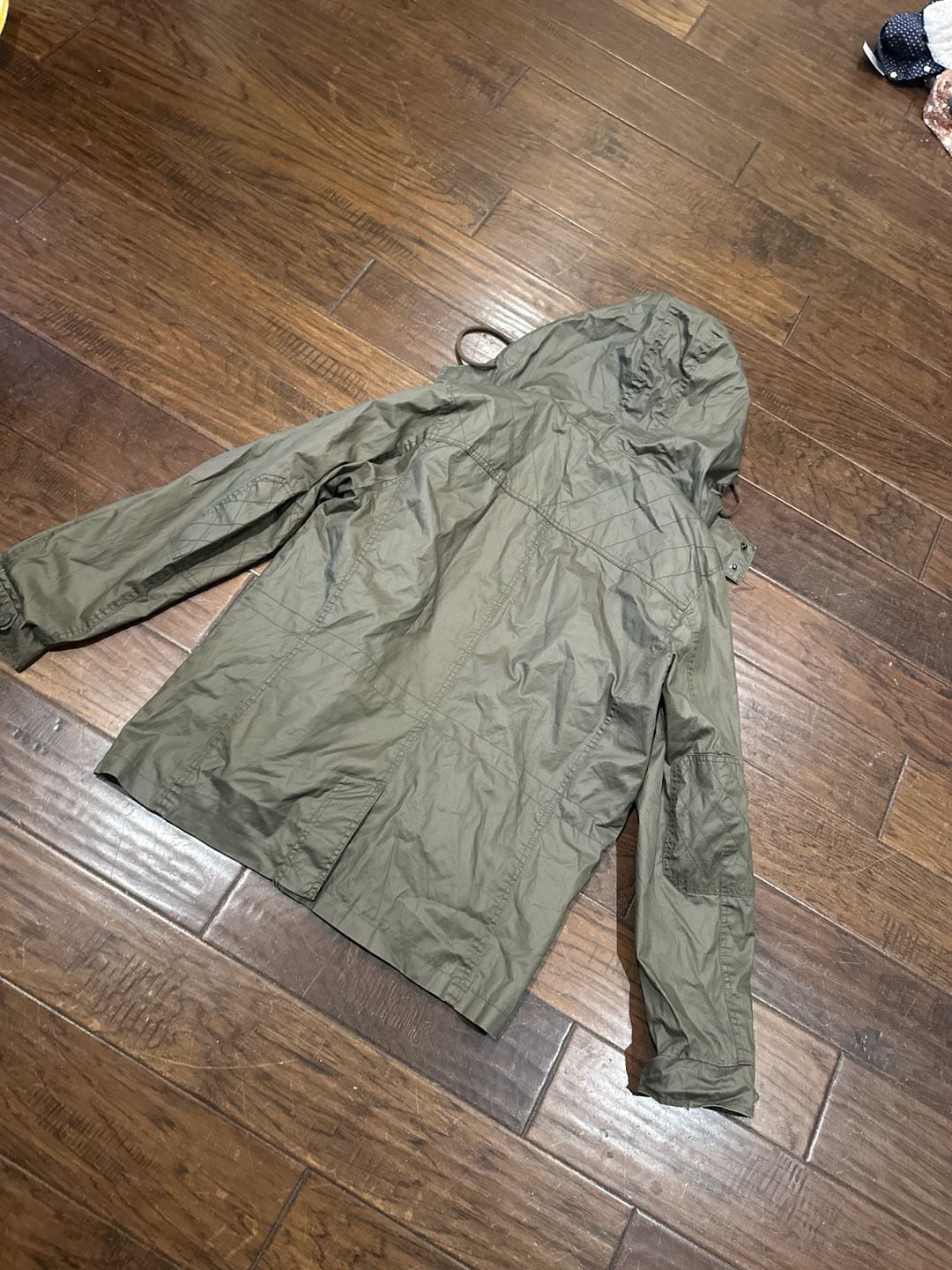 American Rag Men's Medium Olive Green Military Hooded Jacket with Plaid Lining 9