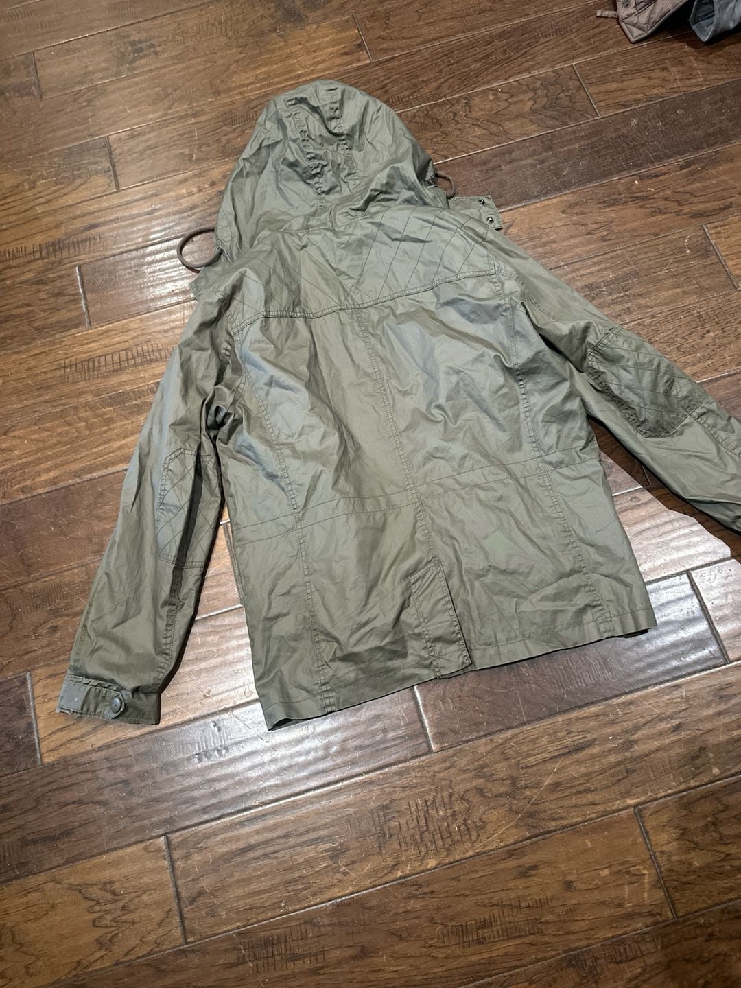 American Rag Men's Medium Olive Green Military Hooded Jacket with Plaid Lining 14