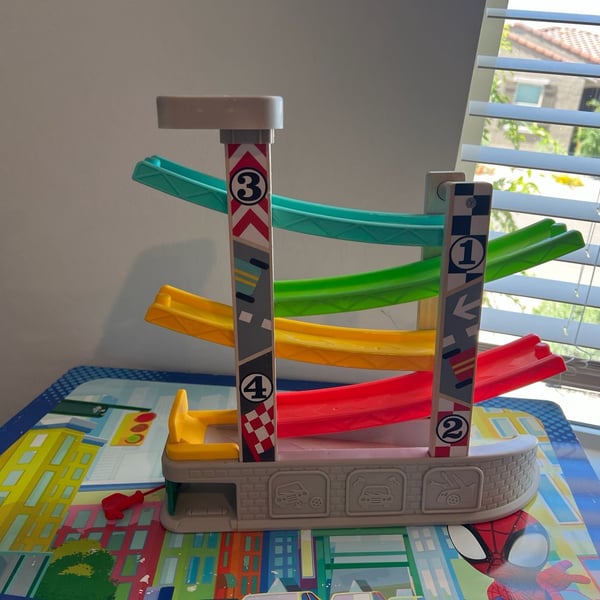 Top Bright Wooden Car Ramp Race Track Toy with Garage for Toddlers