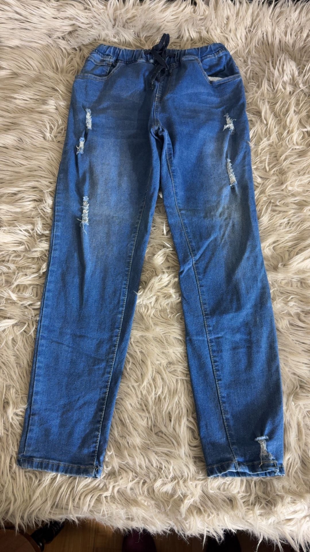 LARGE California Vintage Distressed Denim Jogger Jeans with Drawstring Waist 2