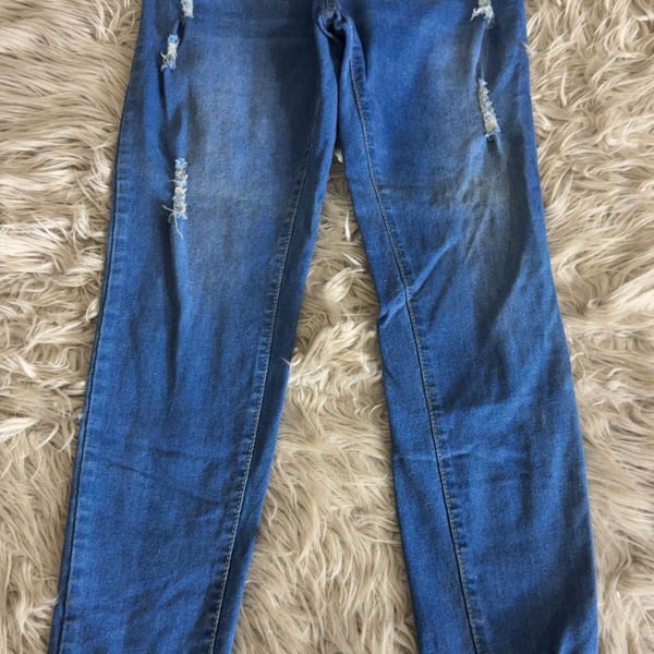 LARGE California Vintage Distressed Denim Jogger Jeans with Drawstring Waist
